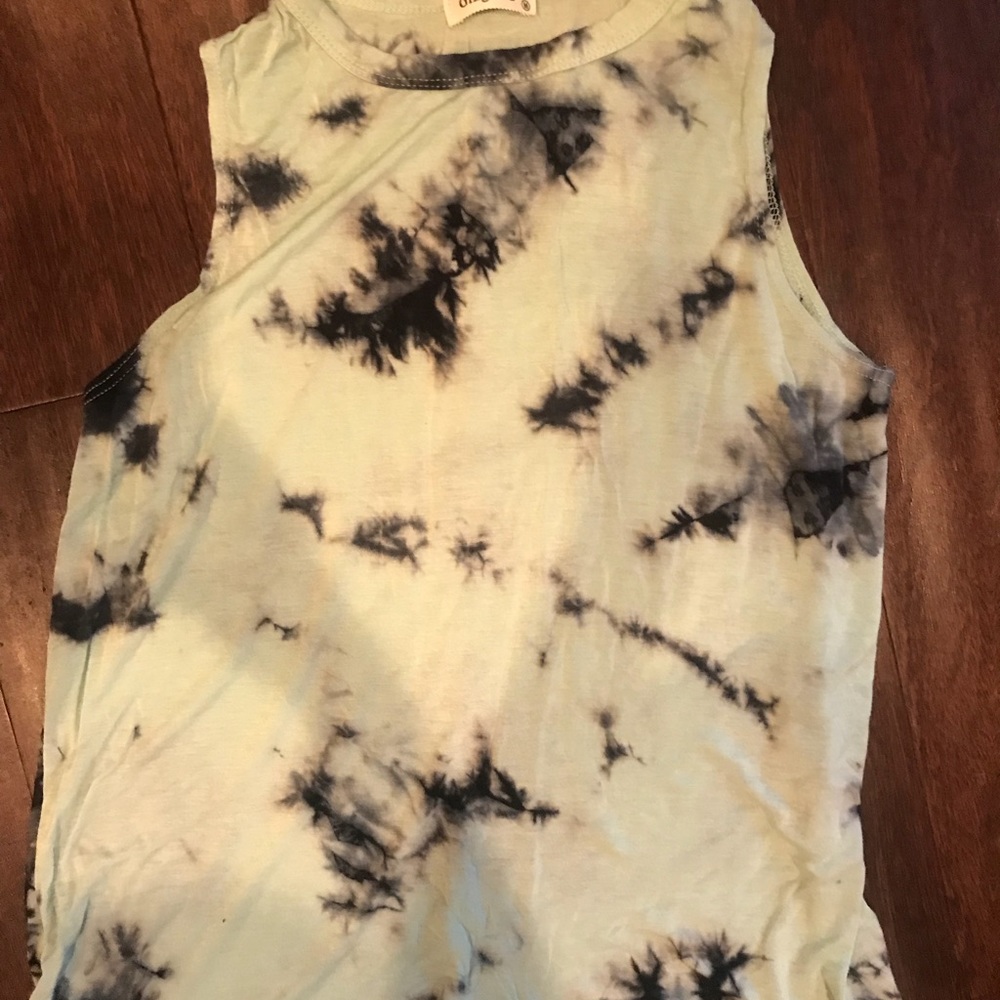 Teal and navy blue tie die “jegging” tank top